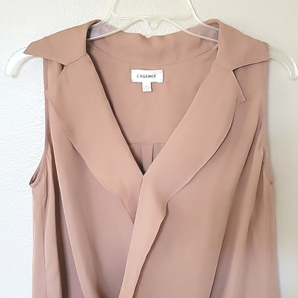 L'AGENCE Freja Mocha 100% Silk Draped Blouse - Size XS - Picture 2 of 9